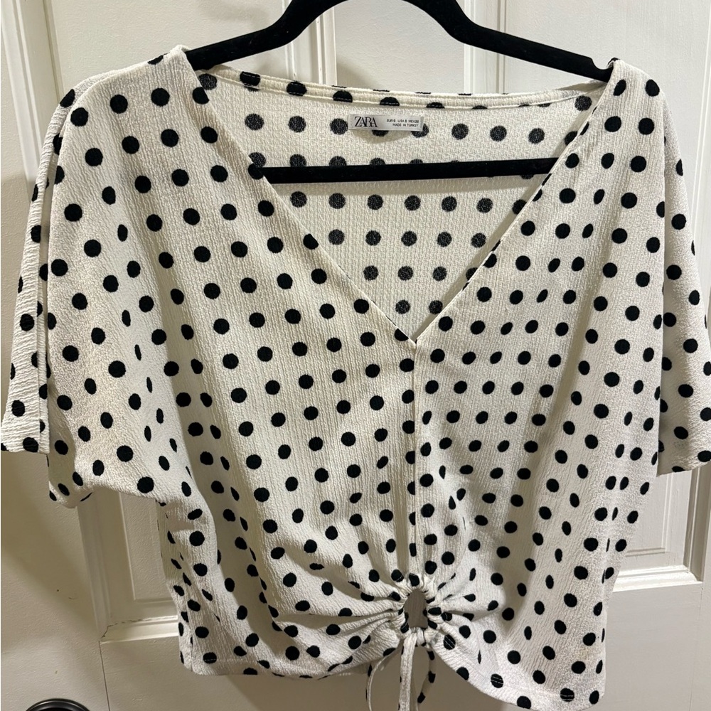 Zara Black and White Polka Dot Blouse